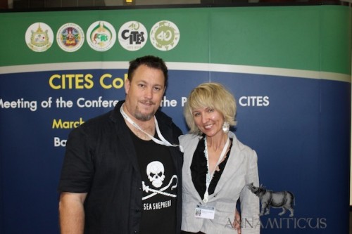 Protecting endangered species from being traded into extinction: Gary Stokes of Sea Shepherd (L), Rhishja Cota-Larson of Annamiticus (R). Photo © Annamiticus