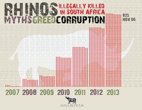 At least 825 rhinos have been illegally killed in South Africa in 2013, as of November 6. Image © Annamiticus