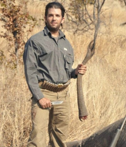 "American hunters are doing great things for people and wildlife wherever we go," proclaims Donald Trump Jr., pictured here holding the severed tail of an elephant.